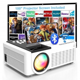 Outdoor Projector and Screen Packages, 1080P HD Supported Projector with WiFi and Bluetooth, 8500L Portable Mini Movie Projectors Compatible with TV Stick, Laptop, iOS & Android Phone, HDMI, VGA, USB